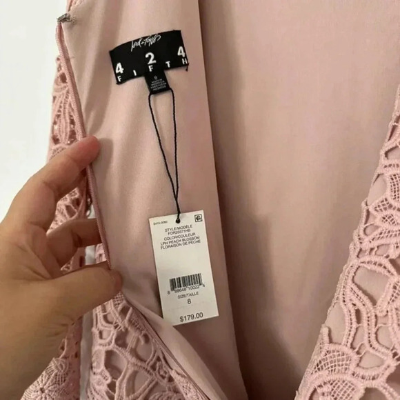 NWT 424 Fifth Lord & Taylor Knee-Length A-Line Lace Shift Dress Blush Nude Sz 8 - Picture 11 of 12